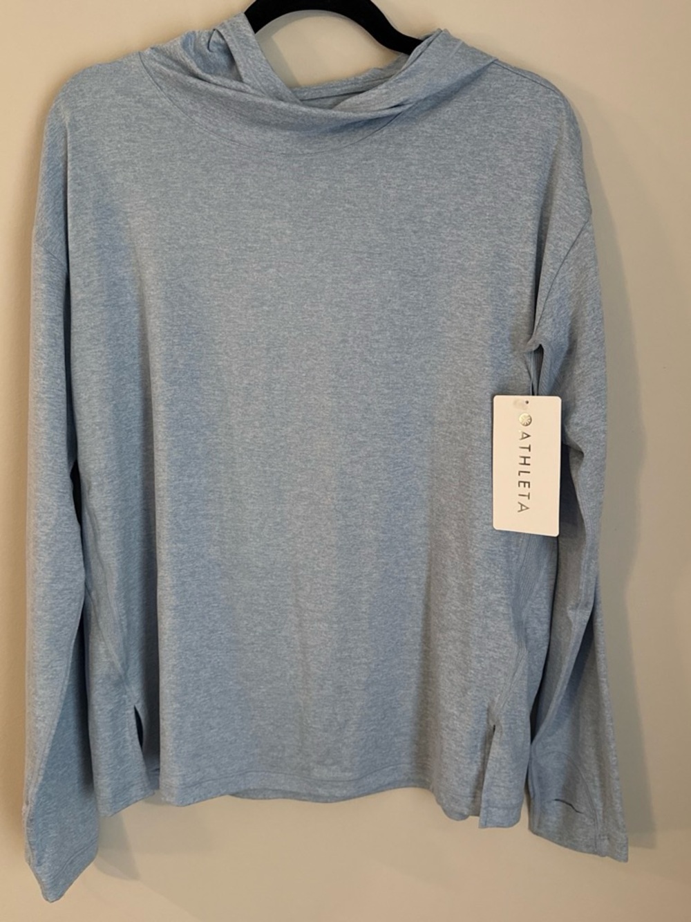 Athleta Heather Light Blue Crewneck Hooded Long Sleeve